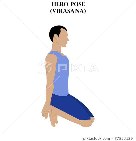 Hero pose yoga workout. Virasana. Man doing yoga illustration 77833129