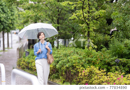 Young woman rain umbrella rainy season 77834890