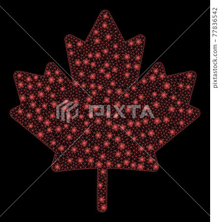 Glowing Mesh Wire Frame Maple Leaf with Flare Spots 77836542