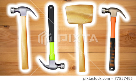 Modern set realistic hammers. Work tools isolated on white background. 77837495