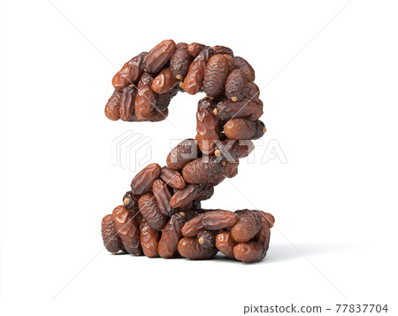number 2 shaped date palm fruits, 3d illustration number 2 shaped date palm fruits, 3d illustration 77837704