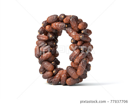 number 0 shaped date palm fruits, 3d illustration 77837706