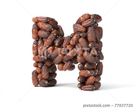Letter M shaped date palm fruits, 3d illustration Letter M shaped date palm fruits, 3d illustration 77837720