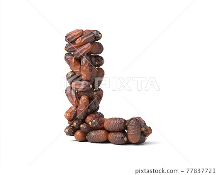 Letter L shaped date palm fruits, 3d illustration Letter L shaped date palm fruits, 3d illustration 77837721