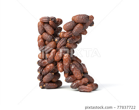 Letter K shaped date palm fruits, 3d illustration 77837722