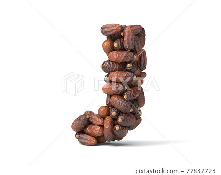 Letter J shaped date palm fruits, 3d illustration 77837723