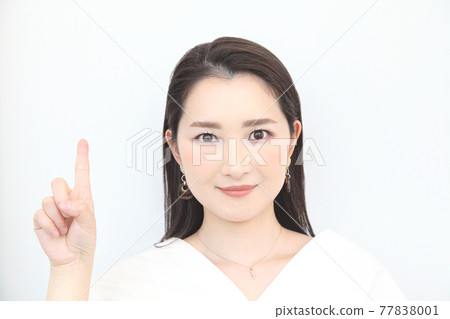 指向姿勢的美麗的少婦 77838001