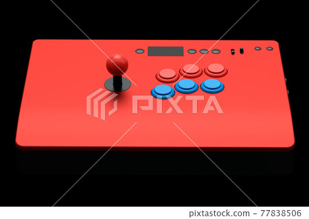 Vintage arcade stick with joystick and tournament-grade buttons on black 77838506