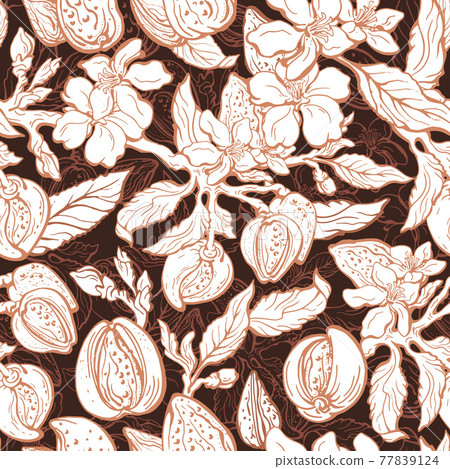 Almond garden. Vector nature seamless pattern. Almond garden. Vector nature seamless pattern. 77839124