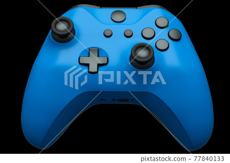 Realistic blue joystick for video game controller on black background 77840133