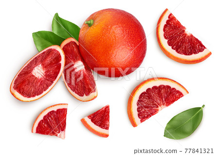 Blood red oranges isolated on white background with clipping path. Top view. Flat lay 77841321