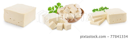 tofu cheese isolated on white background with clipping path and full depth of field, Set or collection 77841334
