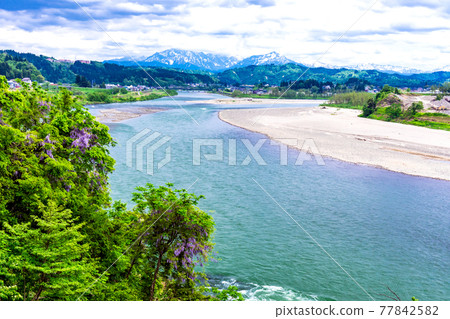 Shinano river and Echigo Miyama 77842582