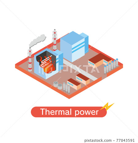 火力發電廠的等距插圖 77843591