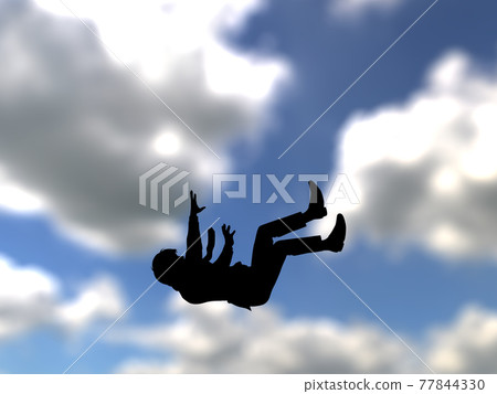 Falling young man in suit, silhouette of a man, cloudy sky, next to CG illustration Falling young man in suit, silhouette of a man, cloudy sky, next to CG illustration 77844330