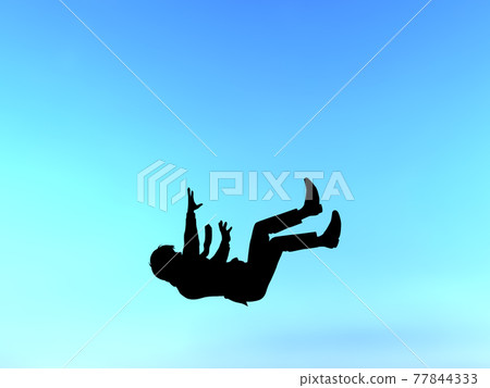 Falling young man in suit, silhouette of a man in the air, next to a CG illustration Falling young man in suit, silhouette of a man in the air, next to a CG illustration 77844333