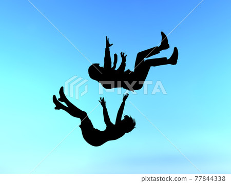 Falling young people in suits, silhouettes of men and women, in the air, next to CG illustrations Falling young people in suits, silhouettes of men and women, in the air, next to CG illustrations 77844338