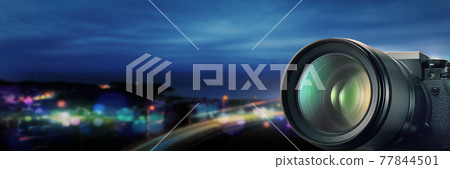 A camera shooting a night view. Image visual of photography. A camera shooting a night view. Image visual of photography. 77844501