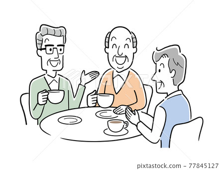 Vector Illustration Material: Senior men talking happily at a cafe Vector Illustration Material: Senior men talking happily at a cafe 77845127