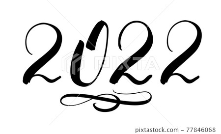 2022. Handwriting numbers with black ink. Isolated 77846068