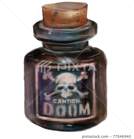 Poison bottle with antique skull label 77846940