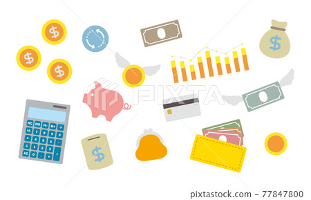 儲蓄付款一組與金錢有關的圖標 儲蓄付款一組與金錢有關的圖標 77847800