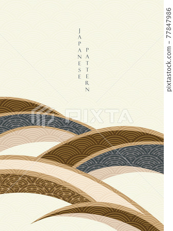 Abstract art background with geometric pattern vector. Curve decoration with Japanese wave pattern in vintage style. 77847986