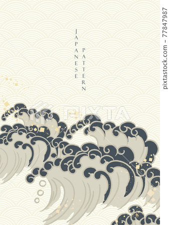 Chinese background with gold bamboo and hand drawn wave pattern vector. Oriental template design. Chinese background with gold bamboo and hand drawn wave pattern vector. Oriental template design. 77847987