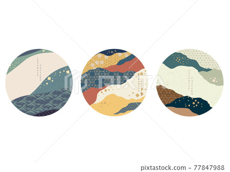 Japanese background with line pattern vector. Abstract icon with art landscape template in vintage style. Japanese background with line pattern vector. Abstract icon with art landscape template in vintage style. 77847988