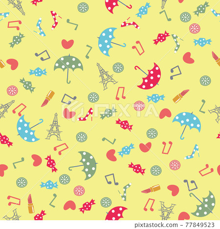 巴黎配飾圖案。無縫模式。壁紙和包裝紙的材料。紡織設計。 巴黎配飾圖案。無縫模式。壁紙和包裝紙的材料。紡織設計。 77849523