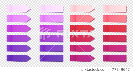 Realistic purple sticky notes collection. Arrow flag tabs. Post note stickers. Colorful sticky paper 77849642