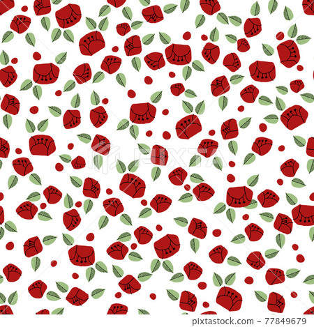 Hand-painted wild rose pattern. Seamless pattern. Material for wallpaper and wrapping paper. Textile design. 77849679