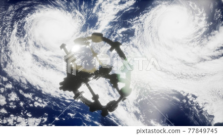 A view of the Earth and a spaceship. ISS is orbiting the Earth 77849745