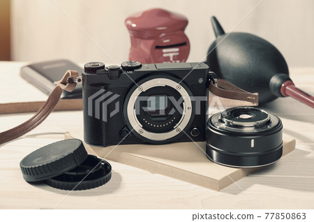 mirrorless camera with leather strap mirrorless camera with leather strap 77850863
