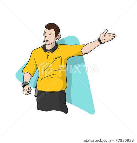 Professional soccer referee hand drawn illustration vector isolated on white background. Professional soccer referee hand drawn illustration vector isolated on white background. 77850982