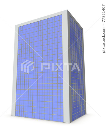 Architectural model of a skyscraper on a curtain wall. office building. White background. 3D rendering. Architectural model of a skyscraper on a curtain wall. office building. White background. 3D rendering. 77851407