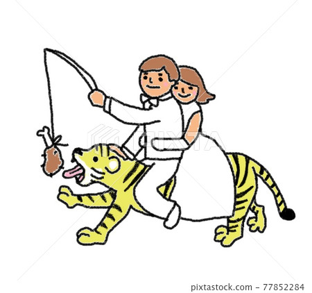 Bride and groom riding a tiger Bride and groom riding a tiger 77852284