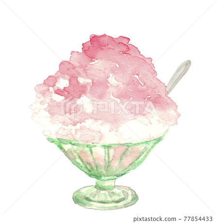 水彩：復古碗草莓味冰料白色背景 77854433