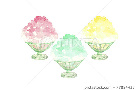 Watercolor: Retro bowl with lemon flavor Strawberry Melon Lemon shaved ice Material White background 77854435