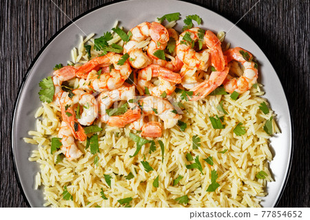 Mexican dish lime shrimps with cilantro, close-up Mexican dish lime shrimps with cilantro, close-up 77854652