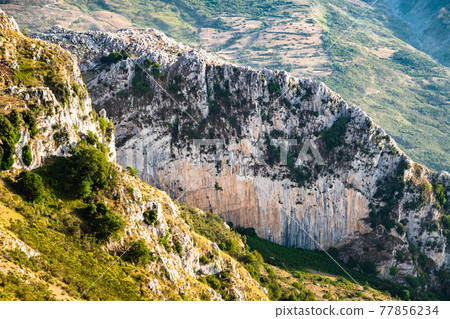 View of Rocca del Crasto near Alcara Li Fusi town in the Nebrodi Park, Sicily View of Rocca del Crasto near Alcara Li Fusi town in the Nebrodi Park, Sicily 77856234