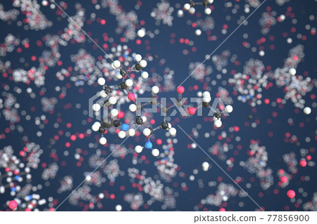 Molecule of Oseltamivir. Molecular model, conceptual 3d rendering 77856900