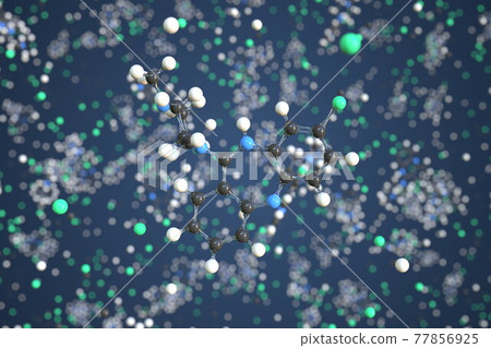 Molecule of Clozapine. Molecular model, conceptual 3d rendering 77856925