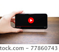 Smartphone video woman's hand wood grain 77860743