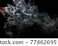 Creative illustration of incense stick aroma with smoke isolated on black background 77862695