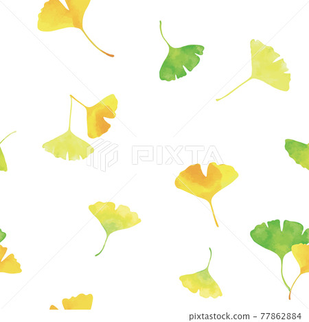 Dancing ginkgo leaves. Watercolor illustration seamless, continuous pattern (white background) Dancing ginkgo leaves. Watercolor illustration seamless, continuous pattern (white background) 77862884