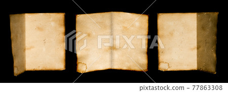 old brown vintage folded paper isolated on black background. 77863308