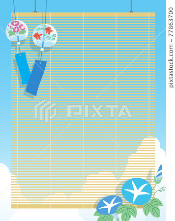 Summer sky background wind chimes and morning glory blinds vertical Summer sky background wind chimes and morning glory blinds vertical 77863700