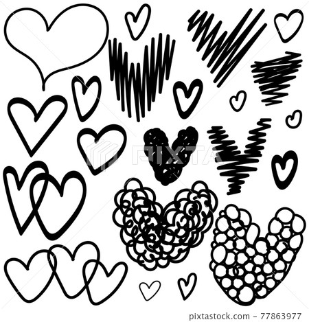 Doodle set of black drawing hearts. Hand drawn grunge elements. Doodle set of black drawing hearts. Hand drawn grunge elements. 77863977