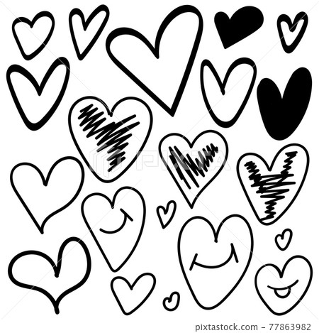 Doodle hearts black drawing. Hand drawn grunge elements. Doodle hearts black drawing. Hand drawn grunge elements. 77863982